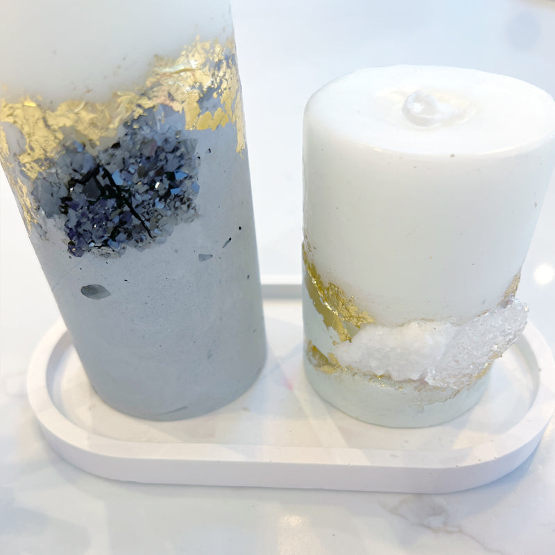 Pillar Candle Textured with Cement & 24k Gold Leaf