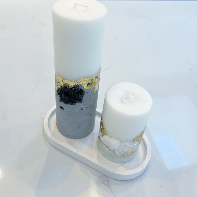 Pillar Candle Textured with Cement & 24k Gold Leaf