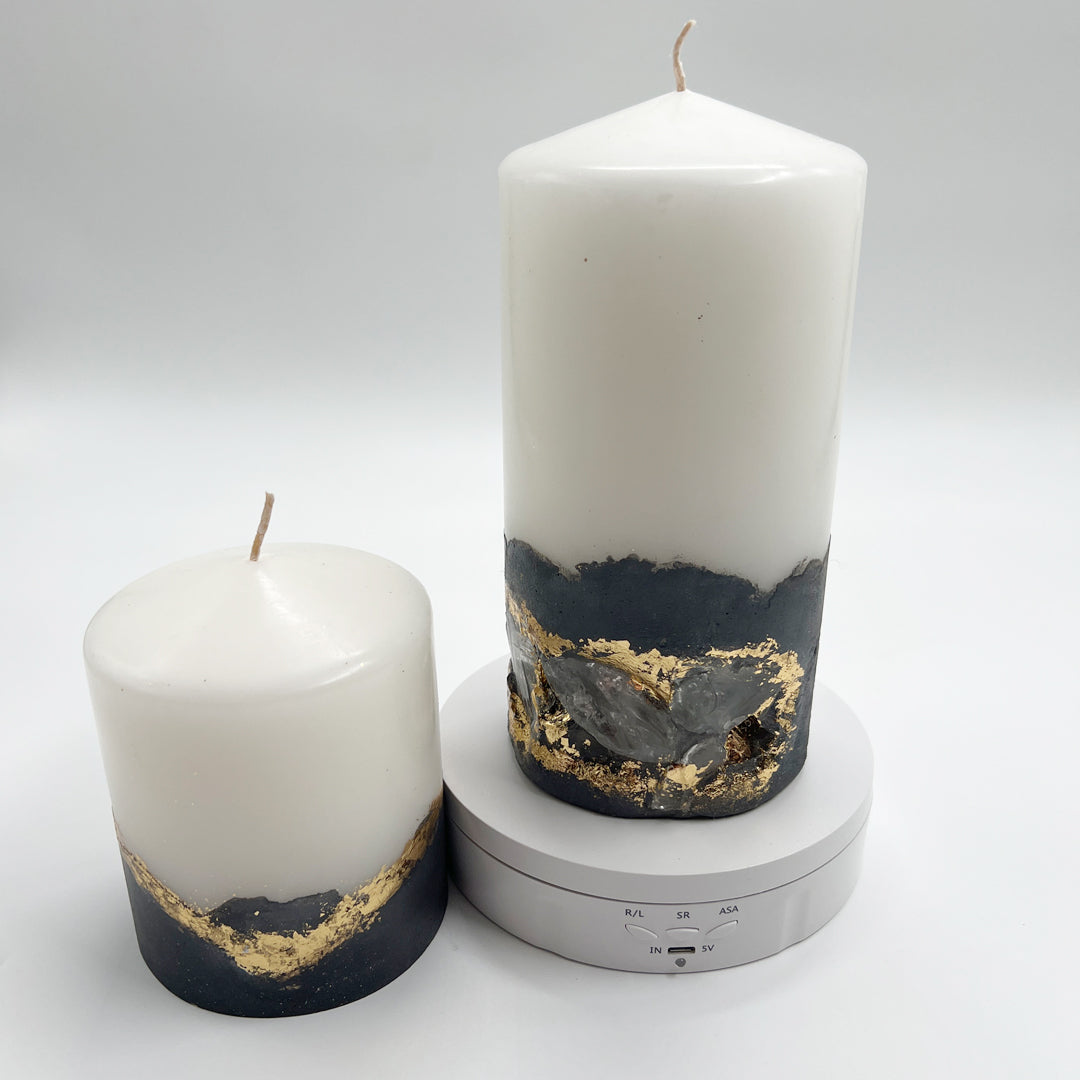 Pillar Crystal Gold Leaf Candles
