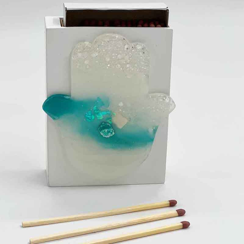 Chamsa Turquiose &amp; Opague Glitter Resin Match Box