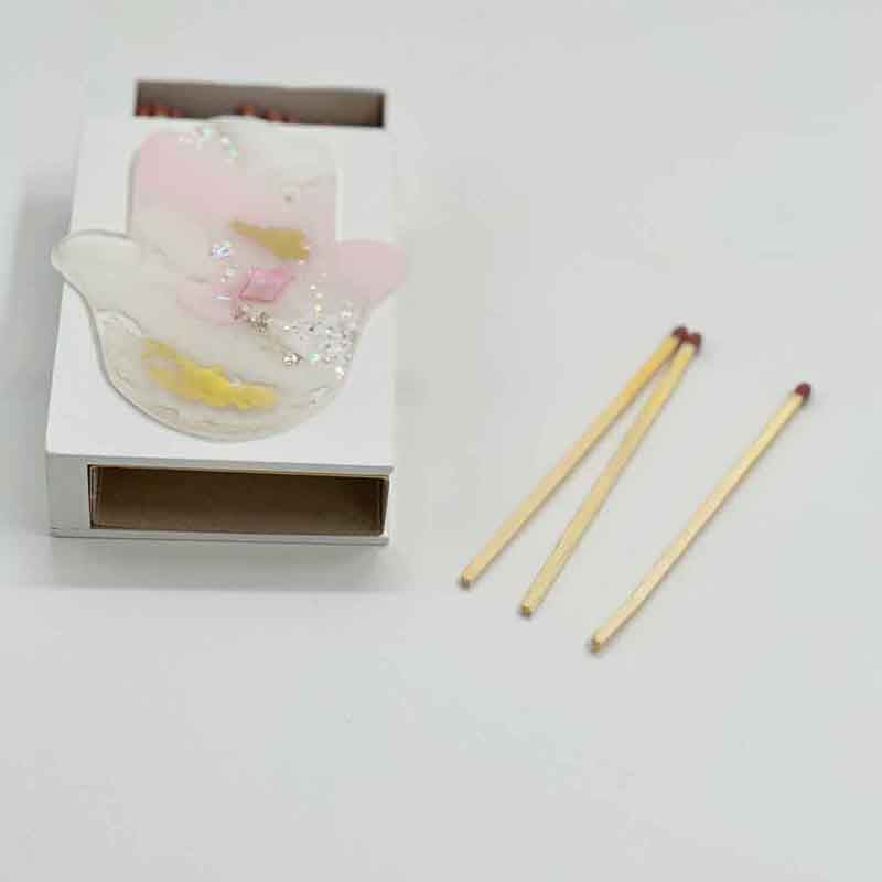 Chamsa Pink &amp; White Resin Glitterati Wooden Match Box
