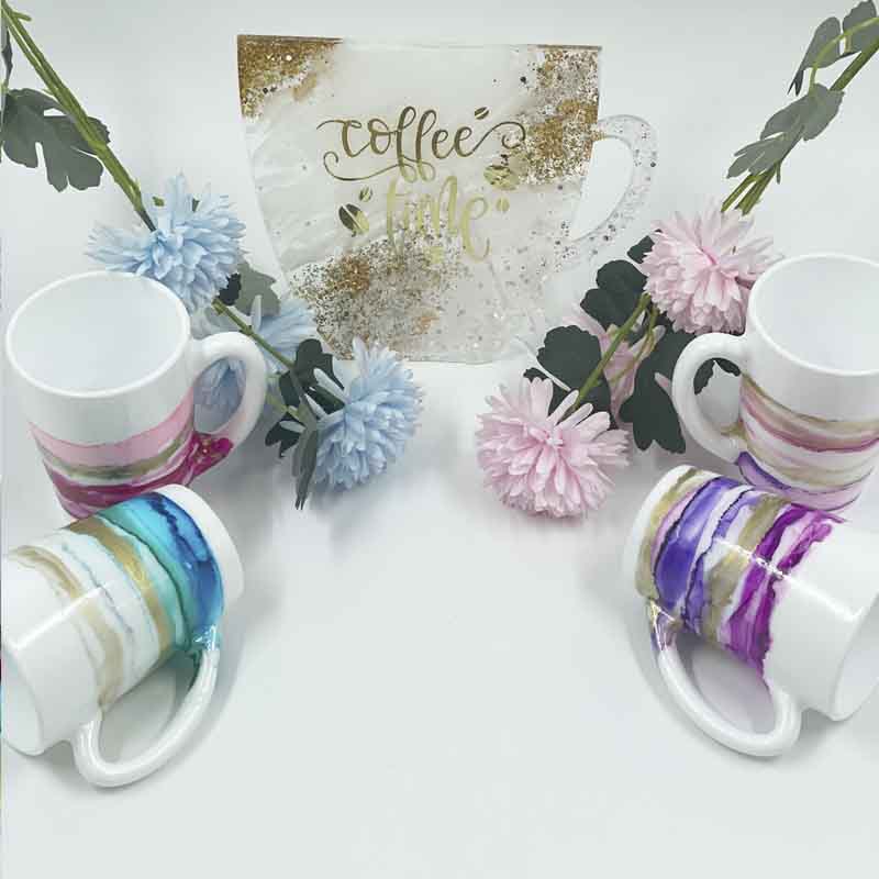Coffee Time Alcohol Ink Painted Mugs