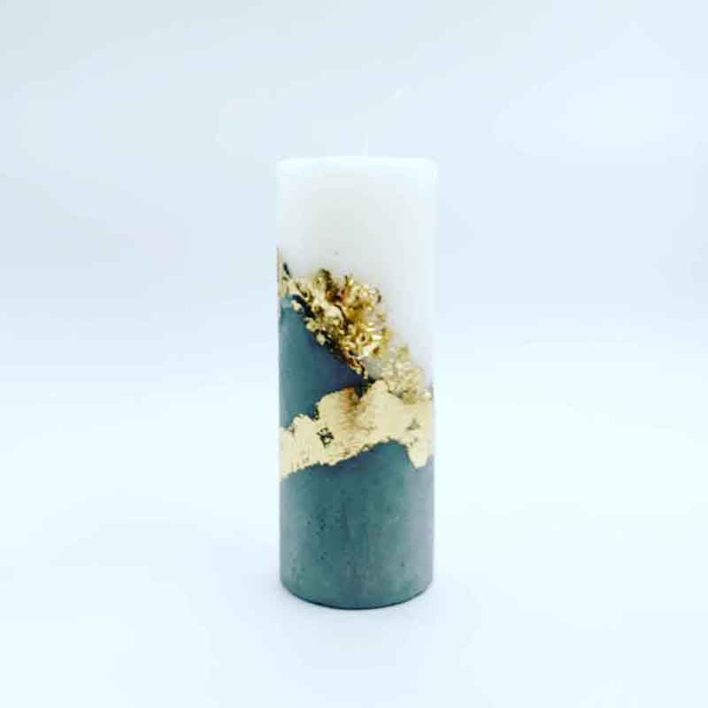 Pillar Candle Textured with Cement &amp; 24k Gold Leaf