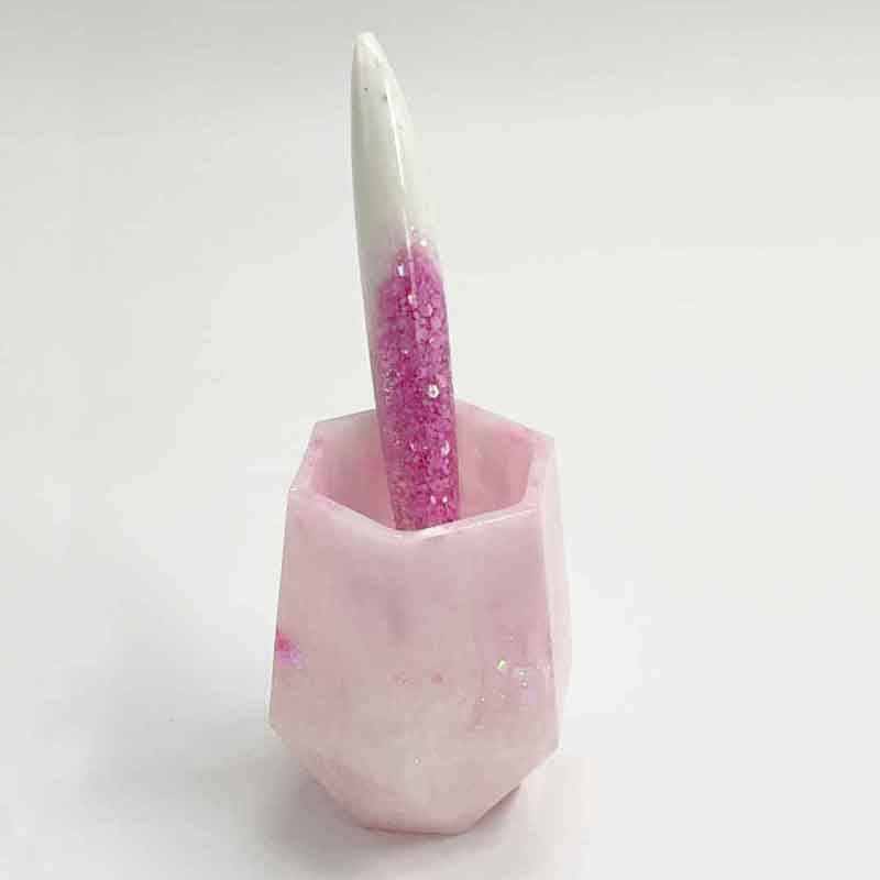 Resin Opague Pink Glitter Pot Vase Holder.