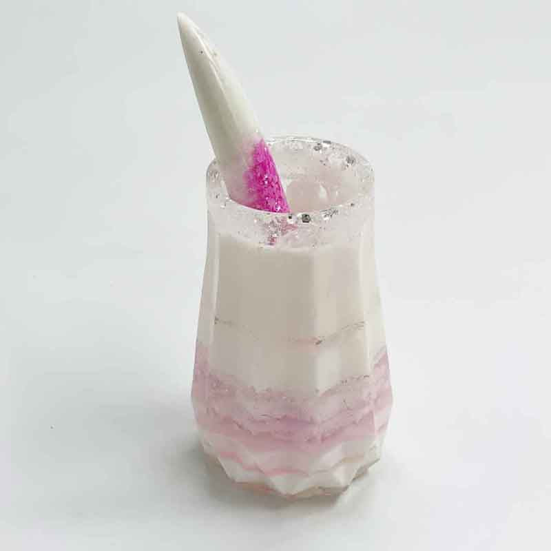 Resin Opague Pink and White Glitter Pot Vase Holder.