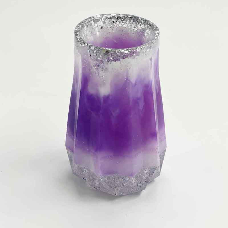 Resin Opague Purple and Silver Glitter Pot Vase Holder.